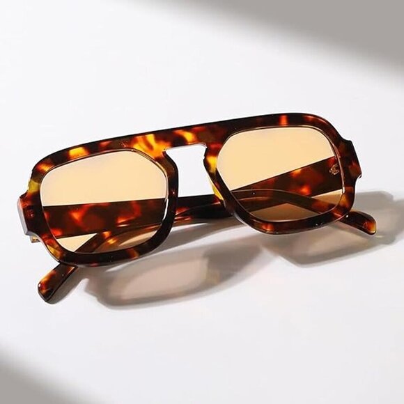 Hexagon Sunglasses Women Men Retro Square Flat Top UV400 Protection Shades - Picture 7 of 7